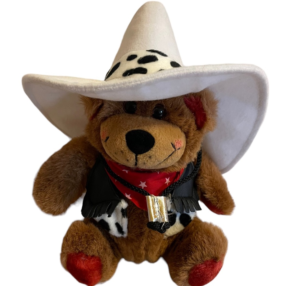 Vintage Hooch Grand Ole Opry Cowboy Hat Bolo Tie Leather Fringe Vest Plush 1997
